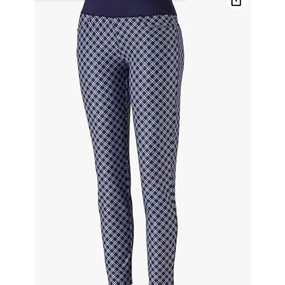 Puma Pwrshape Women's Blue White Checkered Activewear Golf Pants Size XL NWT - Picture 2 of 11